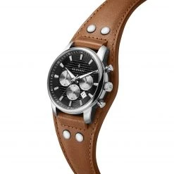 Seizmont Iphios | Montre chronographe noire et brune en acier inoxydable avec bracelet manchette en cuir 9 Seizmont Iphios | Montre chronographe noire et brune en acier inoxydable avec bracelet manchette en cuir -MONTRES Soldes 1 2ipsos