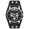 Seizmont Iphios | Montre chronographe noire en acier inoxydable avec bracelet manchette en cuir 2 Seizmont Iphios | Montre chronographe noire en acier inoxydable avec bracelet manchette en cuir -MONTRES Soldes 2 1ipsos