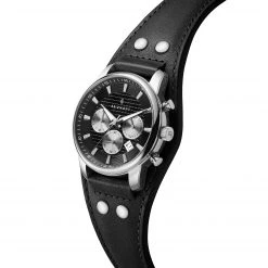 Seizmont Iphios | Montre chronographe noire en acier inoxydable avec bracelet manchette en cuir 9 Seizmont Iphios | Montre chronographe noire en acier inoxydable avec bracelet manchette en cuir -MONTRES Soldes 2 2ipsos