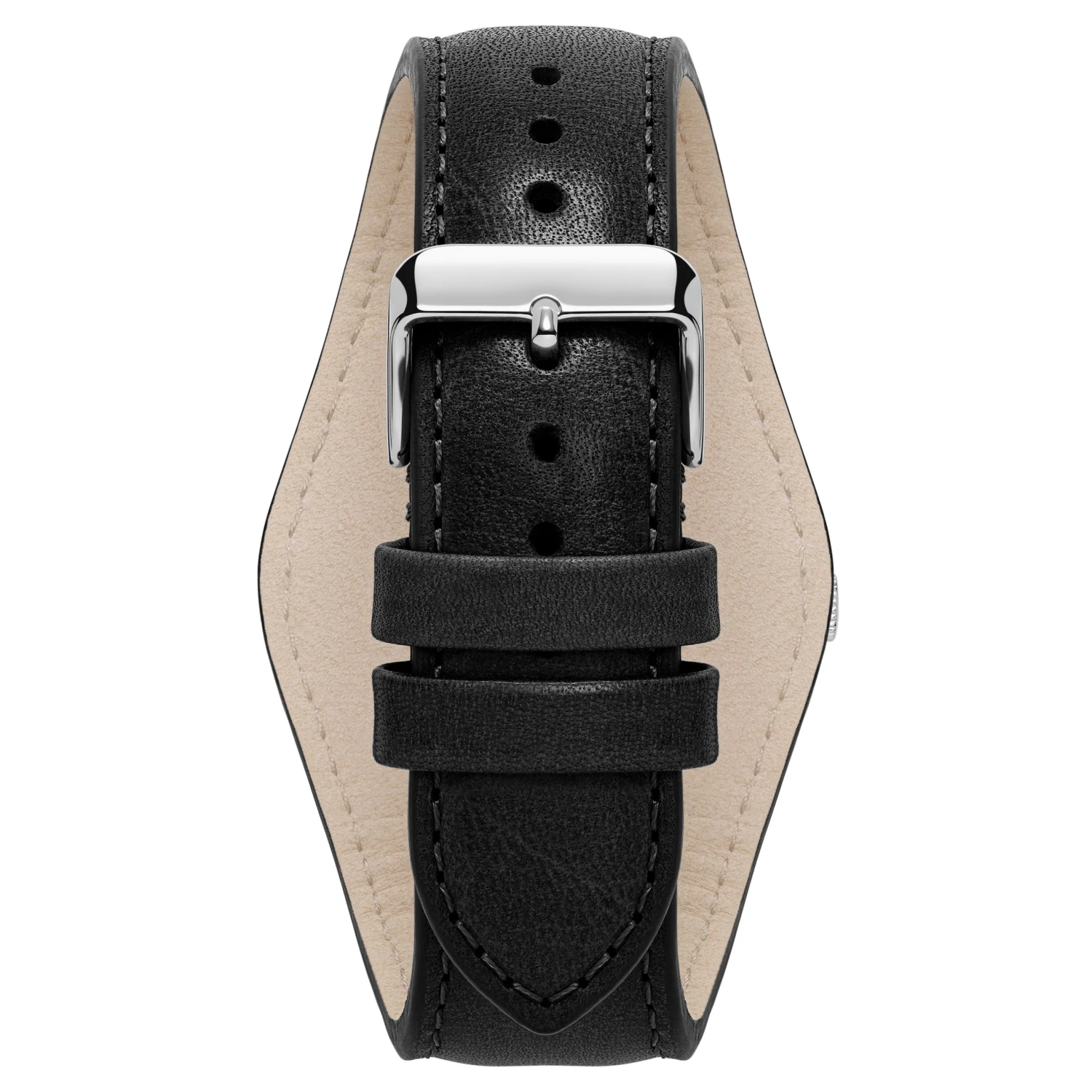 Seizmont Iphios | Montre chronographe noire en acier inoxydable avec bracelet manchette en cuir 6 Seizmont Iphios | Montre chronographe noire en acier inoxydable avec bracelet manchette en cuir – Image 4