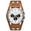 Seizmont Iphios | Montre chronographe blanche et brune en acier inoxydable avec bracelet manchette en cuir 1 Seizmont Iphios | Montre chronographe blanche et brune en acier inoxydable avec bracelet manchette en cuir -MONTRES Soldes 3 1ipsos