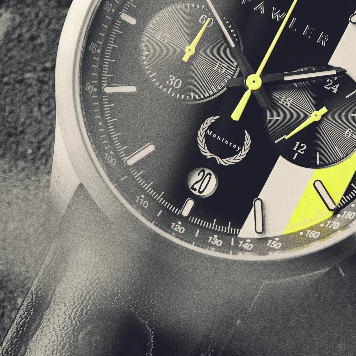 Fawler Monterey | Montre de course jaune et noire 4 Fawler Monterey | Montre de course jaune et noire – Image 2